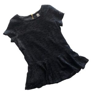 Black Bobeau Lace Peplum Short Sleeve Top